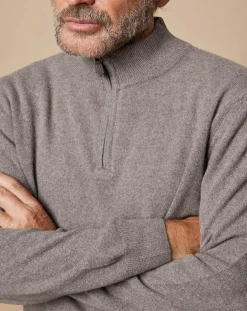 Pull 100% Cachemire 4 fils John col camionneur taupe foncé/bleu