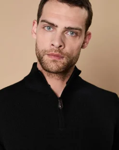 Pull 100% Cachemire 4 fils John col camionneur noir/gris