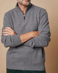 Pull 100% Cachemire 4 fils John col camionneur gris anthracite/marine