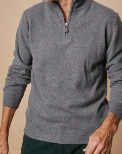 Pull 100% Cachemire 4 fils John col camionneur gris anthracite/marine