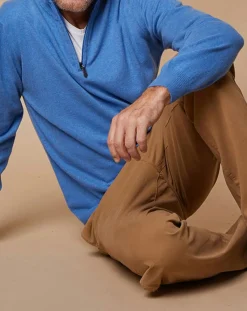 Pull 100% Cachemire 4 fils John col camionneur bleu vif/gris