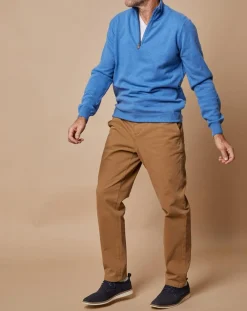 Pull 100% Cachemire 4 fils John col camionneur bleu vif/gris