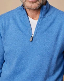 Pull 100% Cachemire 4 fils John col camionneur bleu vif/gris