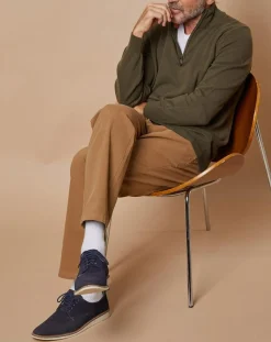 Pull 100% Cachemire 4 fils John col camionneur kaki/orange