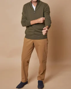 Pull 100% Cachemire 4 fils John col camionneur kaki/orange