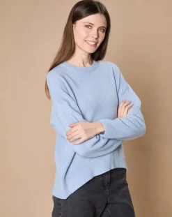 Pull 100% Cachemire 4 fils Ophélie col rond bleu clair