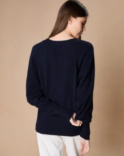 Pull 100% Cachemire 4 fils Romy col V profond bleu marine