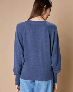 Pull 100% Cachemire 4 fils Romy col V profond bleu denim