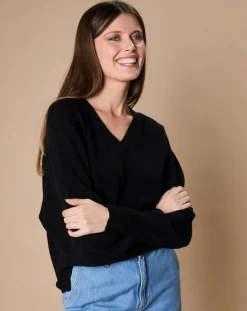Pull 100% Cachemire 4 fils Romy col V profond noir