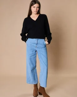 Pull 100% Cachemire 4 fils Romy col V profond noir