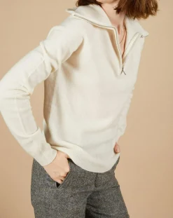 Pull 100% Cachemire Audrey col zippé écru