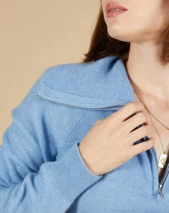 Pull 100% Cachemire Audrey col zippé topaze