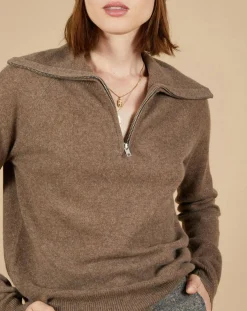 Pull 100% Cachemire Audrey col zippé marron