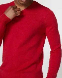 Pull 100% Cachemire Bachve col V rouge