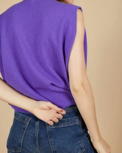 Pull 100% Cachemire Bella épaulettes violet