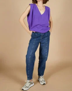 Pull 100% Cachemire Bella épaulettes violet