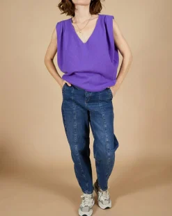 Pull 100% Cachemire Bella épaulettes violet