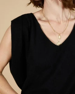 Pull 100% Cachemire Bella épaulettes noir