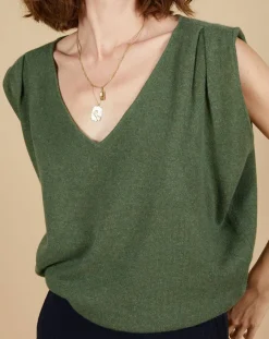 Pull 100% Cachemire Bella épaulettes kaki