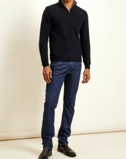 Pull 100% Cachemire col camionneur Bombay bleu marine/biarritz