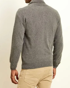 Pull 100% Cachemire col camionneur gris foncé/sable