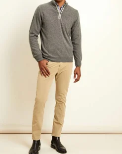 Pull 100% Cachemire col camionneur gris foncé/sable