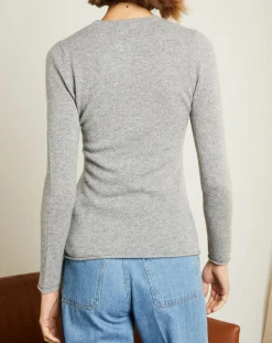 Pull 100% Cachemire col ras du cou Xena gris chiné clair