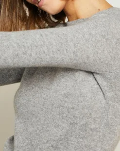 Pull 100% Cachemire col ras du cou Xena gris chiné clair
