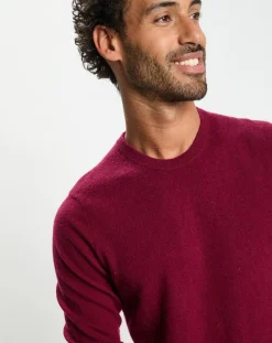 Pull 100% Cachemire col Rdc Uni Nachron rouge foncé