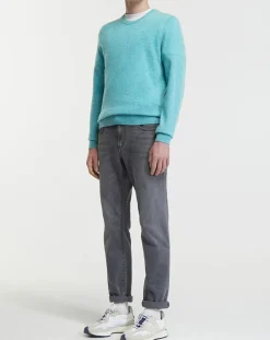 Pull 100% Cachemire col Rdc Uni Nachron bleu