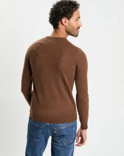 Pull 100% Cachemire col Rdc Uni Nachron marron