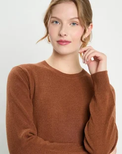 Pull 100% Cachemire col rond Zabri marron moyen