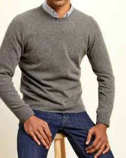Pull 100% Cachemire col rond London gris chiné