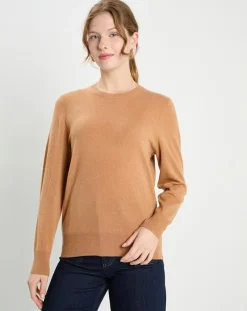 Pull 100% Cachemire col rond Zabri camel