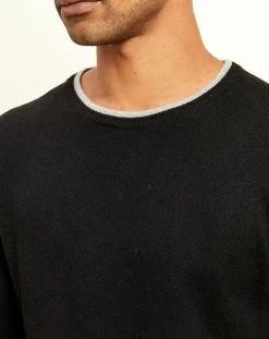 Pull 100% Cachemire col rond noir/gris