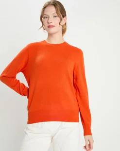 Pull 100% Cachemire col rond Zabri orange
