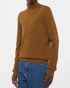 Pull 100% Cachemire col Roulé Uni Nachrol camel/gold