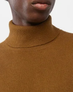 Pull 100% Cachemire col Roulé Uni Nachrol camel/gold