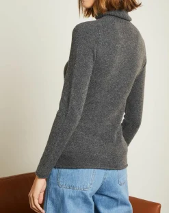 Pull 100% Cachemire col roulé Jane gris chiné foncé