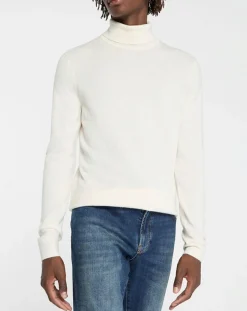 Pull 100% Cachemire col Roulé Uni Nachrol écru