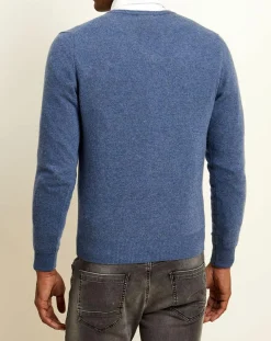 Pull 100% Cachemire col V Dublin bleu