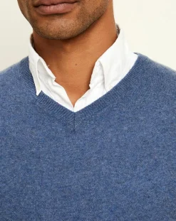 Pull 100% Cachemire col V Dublin bleu