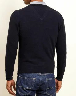 Pull 100% Cachemire col V Dublin bleu marine