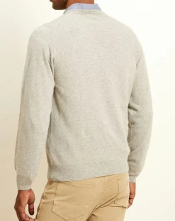 Pull 100% Cachemire col V gris clair