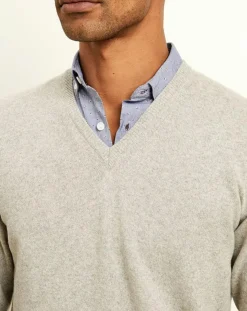 Pull 100% Cachemire col V gris clair