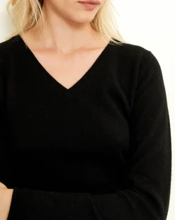 Pull 100% Cachemire col V Memphis noir