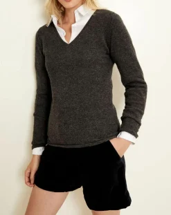 Pull 100% Cachemire col V Memphis anthracite