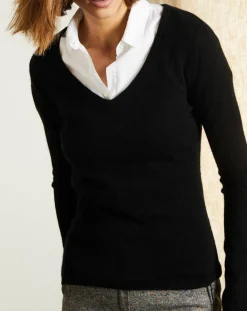 Pull 100% Cachemire col V noir