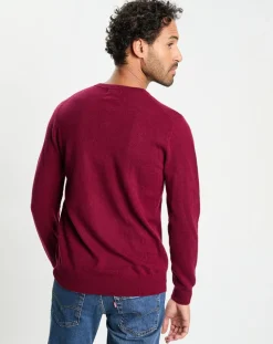 Pull 100% Cachemire col V Uni Nachve rouge foncé