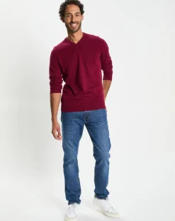 Pull 100% Cachemire col V Uni Nachve rouge foncé